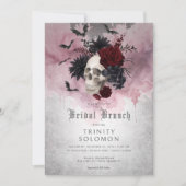 Gothic Black & Burgundy Skull & Bats Bridal Brunch Einladung (Vorderseite)