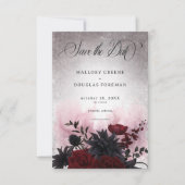 Gothic Black & Burgundy Skull & Spider Wedding Save The Date (Vorderseite)