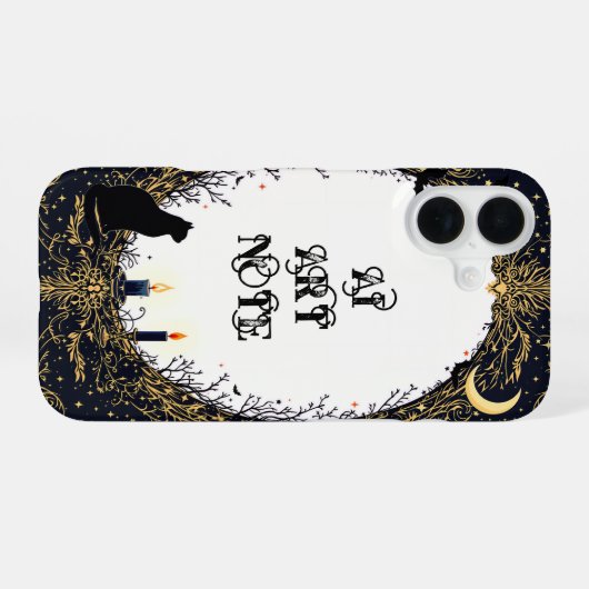 Gothic Black Cat and Candle Moonlit Frame iPhone 16 Hülle (Rückseite (Horizontal))