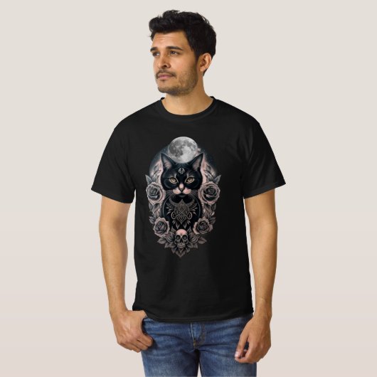 Gothic Black Cat and Moon Tshirt (Vorne ganz)