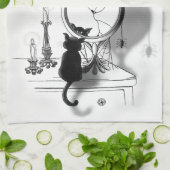 Gothic Black Cat Broken Mirror Halloween Geschirrtuch (Gefaltet)