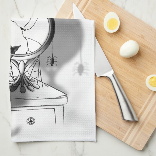 Gothic Black Cat Broken Mirror Halloween Geschirrtuch (Viertel Falte)