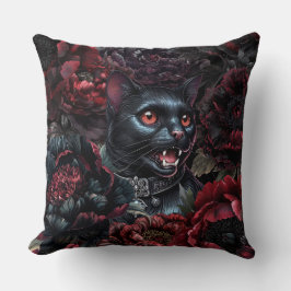 Gothic Black Cat & Dark Flowers Kissen