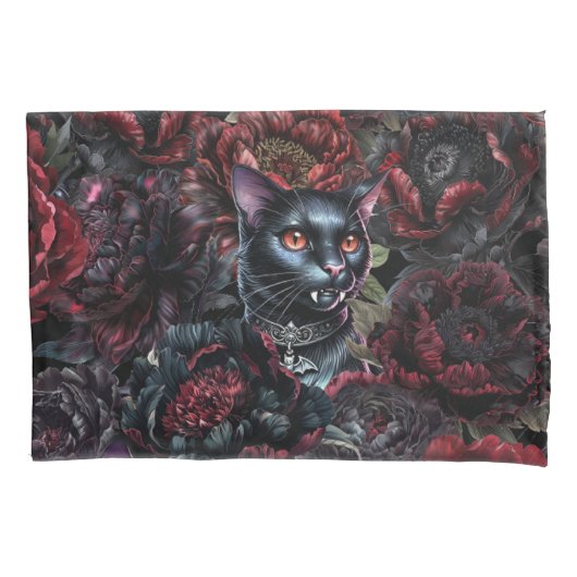 Gothic Black Cat & Dark Flowers  Kissenbezug (Vorderseite)