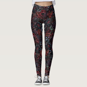 Gothic Black Cat & Dark Flowers Muster Leggings