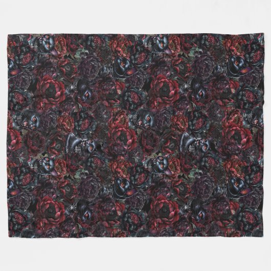 Gothic Black Cat & Dark Flowers Pattern  Fleecedecke (Vorderseite (Horizontal))