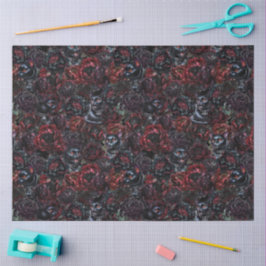 Gothic Black Cat & Dark Flowers Pattern  Seidenpapier
