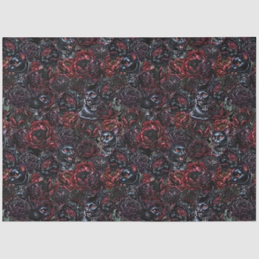 Gothic Black Cat & Dark Flowers Pattern  Seidenpapier (Vorderseite)