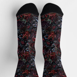 Gothic Black Cat & Dark Flowers Pattern Socken