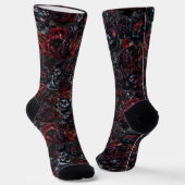 Gothic Black Cat & Dark Flowers Pattern  Socken (Gewinkelt)