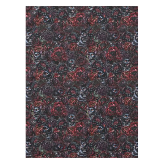 Gothic Black Cat & Dark Flowers Pattern  Tischdecke (Vorderseite)