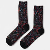Gothic Black Cat & Dunkle Blumen Muster Socken (Linkes Detail)