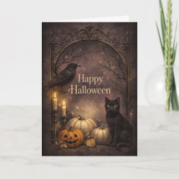Gothic Black Cat Halloween Karte