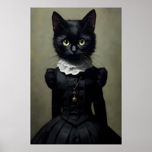Gothic Black Cat In Dress Print, Dark Academia Poster (Vorne)