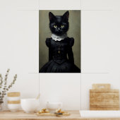 Gothic Black Cat In Dress Print, Dark Academia Poster (Küche)