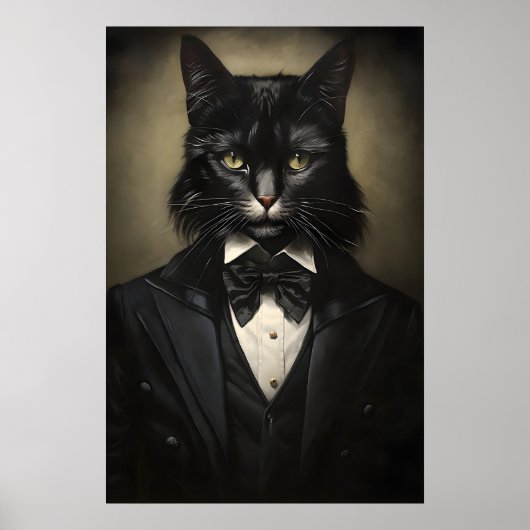 Gothic Black Cat In Suit Print, Dark Academia Poster (Vorne)