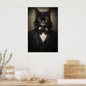 Gothic Black Cat In Suit Print, Dark Academia Poster (Küche)