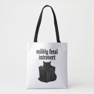 Gothic Black Cat Introvert liest Buch Feral Ästhet Tasche
