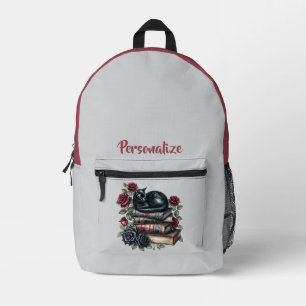 Gothic Black Cat Mystische Bücher & Rote Rosen Des Bedruckter Rucksack