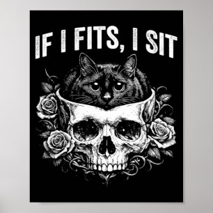 Gothic Black Cat Skull Minimalistischer Humor Wenn Poster