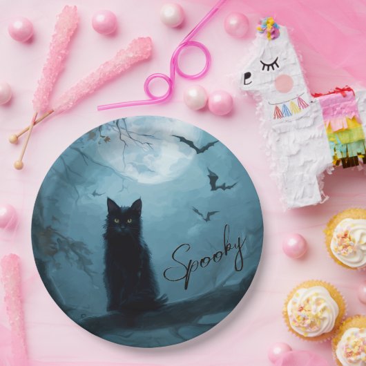 Gothic Black Cat Spooky Halloween Pappteller (Party)