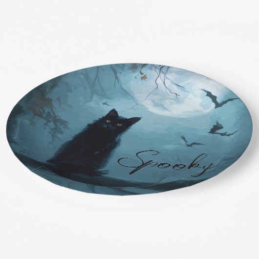 Gothic Black Cat Spooky Halloween Pappteller (Schrägansicht)