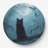 Gothic Black Cat Spooky Halloween Pappteller (Vorderseite)