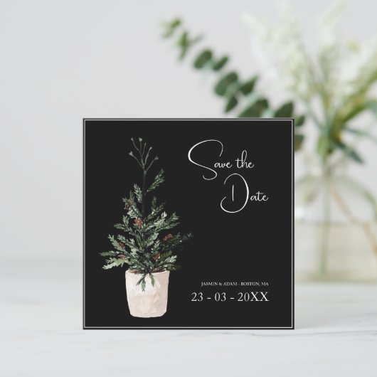 Gothic Black Christmas Tree Save The Date (Stehend Vorderseite)