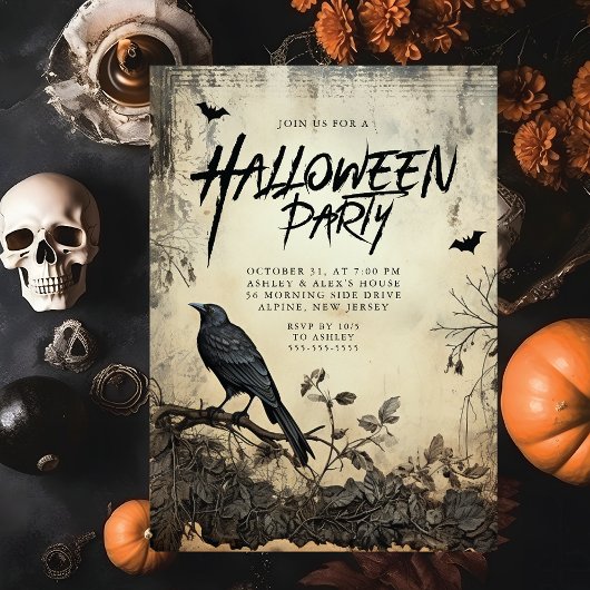 Gothic Black Crow Halloween-Party Einladung