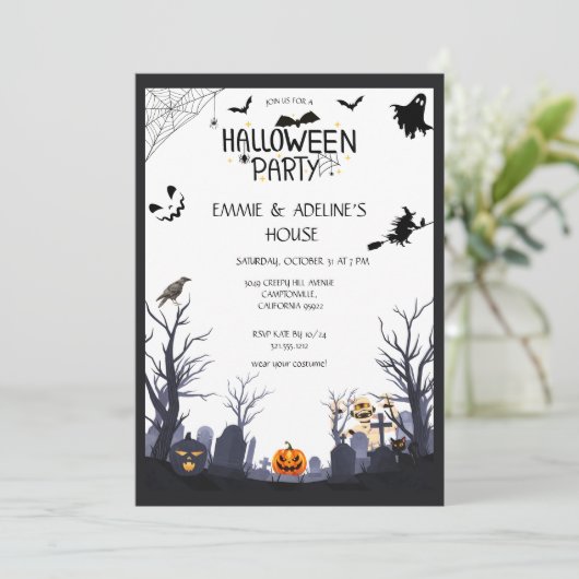 Gothic Black Crow Halloween Party  Einladung (Stehend Vorderseite)