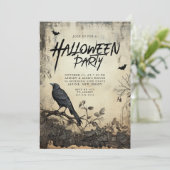 Gothic Black Crow Halloween Party Invitation Einladung (Stehend Vorderseite)