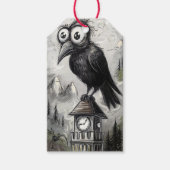 Gothic Black Crow & Tower Spooky Halloween Geschenkanhänger (Vorderseite)