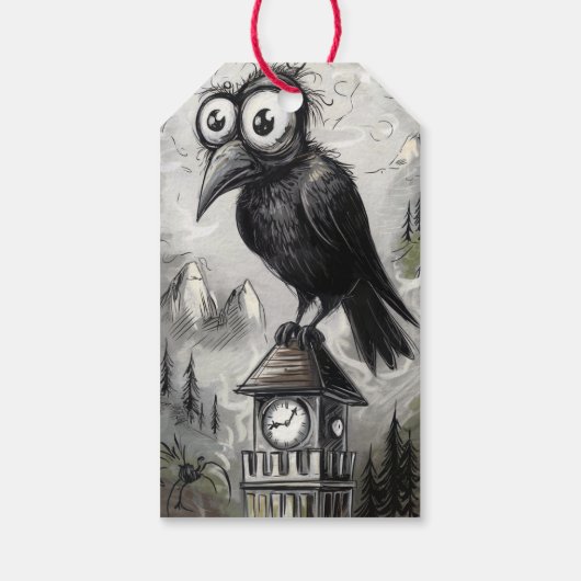 Gothic Black Crow & Tower Spooky Halloween Geschenkanhänger (Rückseite)