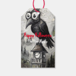 Gothic Black Crow & Tower Spooky Halloween Geschenkanhänger