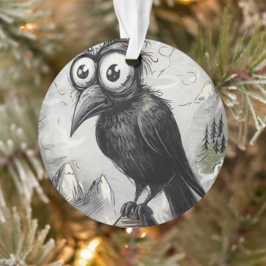 Gothic Black Crow & Tower Spooky Halloween Ornament (Baum)