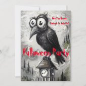 Gothic Black Crow & Tower Spooky Halloween-Party Einladung (Vorderseite)