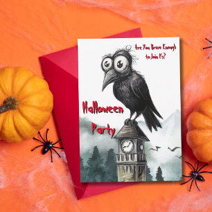Gothic Black Crow & Tower Spooky Halloween-Party Einladung