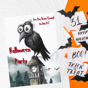 Gothic Black Crow & Tower Spooky Halloween-Party Postkarte