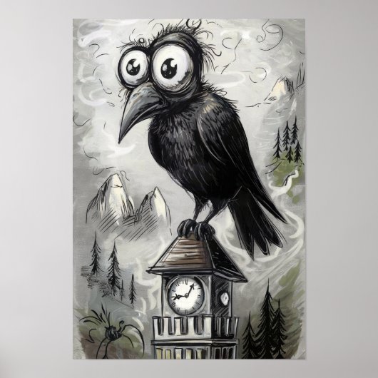 Gothic Black Crow & Tower Spooky Halloween Poster (Vorne)