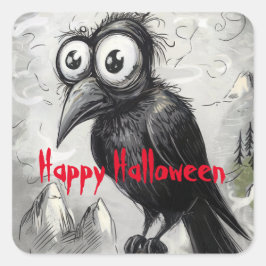 Gothic Black Crow & Tower Spooky Halloween Quadratischer Aufkleber
