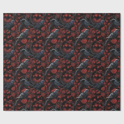 Gothic Black Crows and Red Roses  Geschenkpapier (Flach)