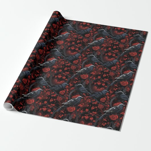 Gothic Black Crows and Red Roses  Geschenkpapier (Ungerollt)
