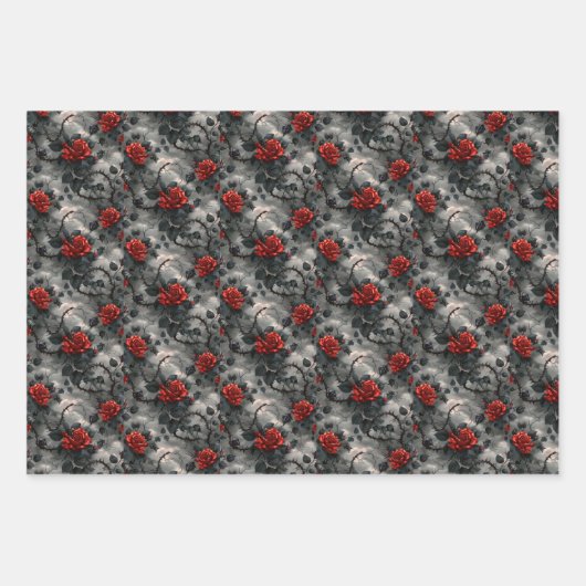Gothic Black Crows Rote Rosen Thorns Dark Geschenkpapier Set (Vorderseite 3)