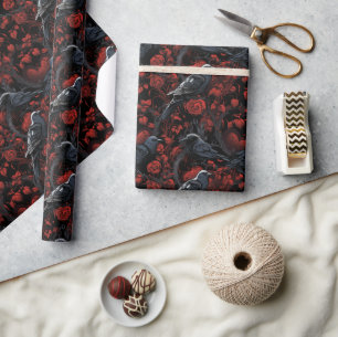 Gothic Black Crows und rote Rosen Geschenkpapier