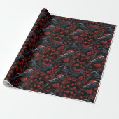 Gothic Black Crows und rote Rosen Geschenkpapier (Ungerollt)