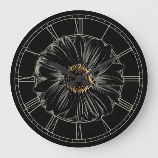 Gothic Black Daisy Große Wanduhr (Vorderseite)