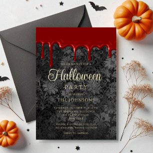 Gothic Black Damask Blood Tropfen Halloween Gold Folieneinladung