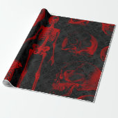 Gothic Black Damask Crimson Skelette Geschenkpapier (Ungerollt)