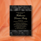 Gothic Black Damask Halloween Dinner Gold Foil Folieneinladung