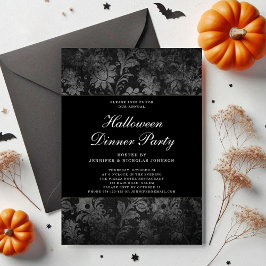 Gothic Black Damask Halloween Dinner Party Einladung